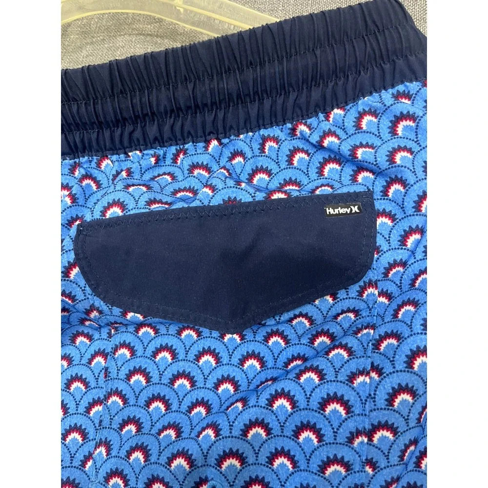 Hurley Mens Blue Geometric Fan Print Swim Shorts Board Shorts Large